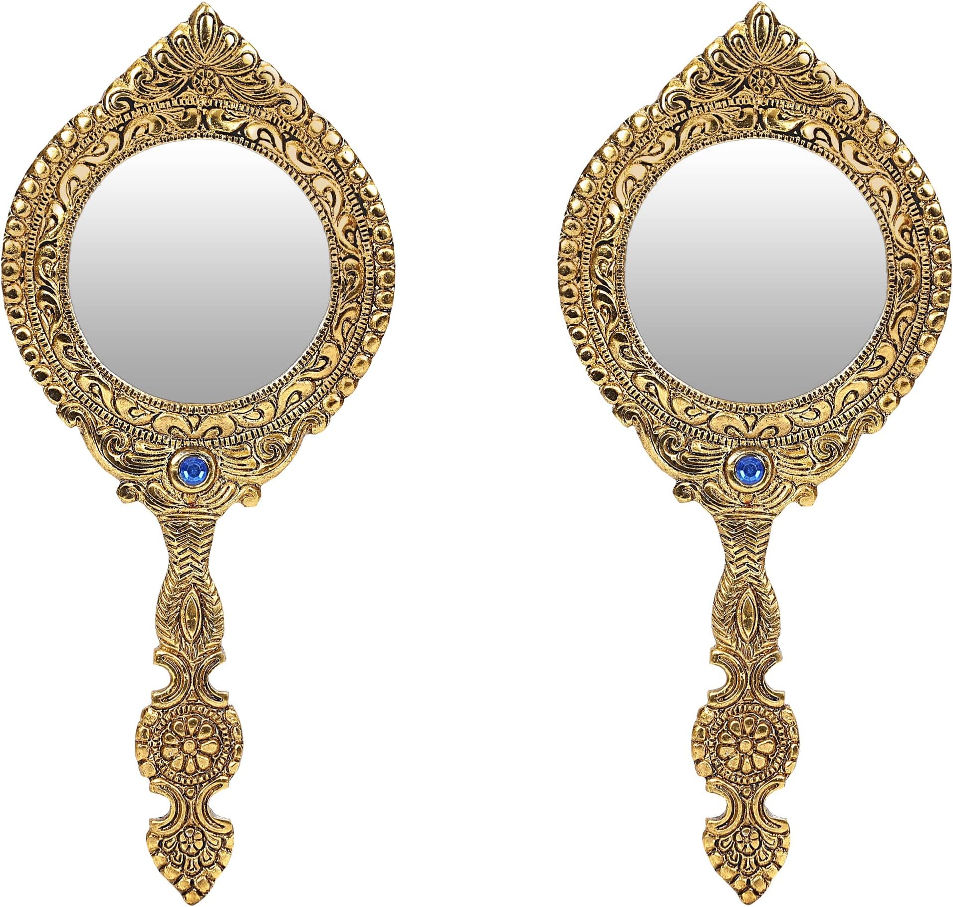Aluminium Frame Double Side Hand Mirror Gold Plated Pack of 2,Handheld Mirror,Vanity Mirror,Make up Mirror,Portable Mirror,Salon Mirror,Mirror for Handbag,Decorative Mirror