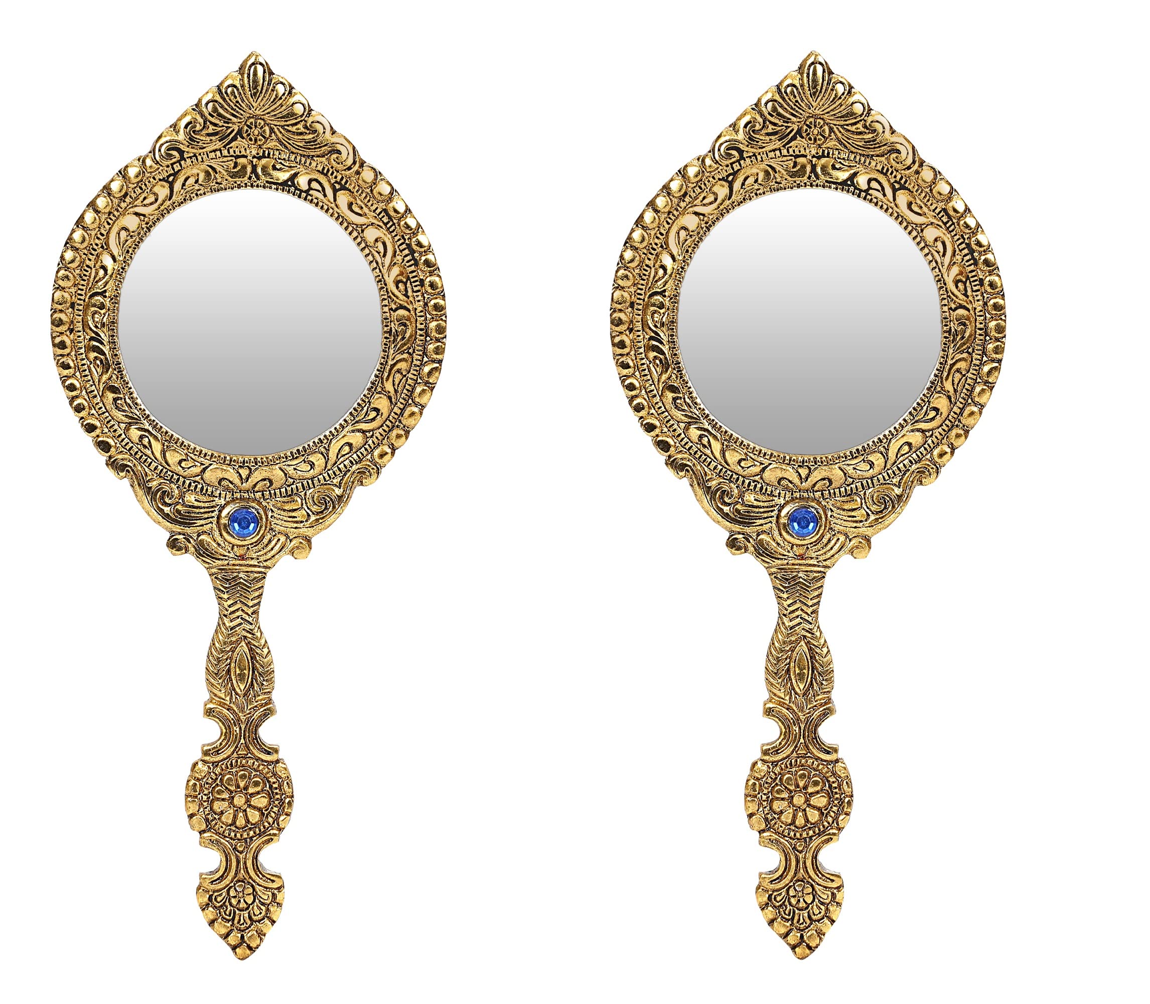 Aluminium Frame Double Side Hand Mirror Gold Plated Pack of 2,Handheld Mirror,Vanity Mirror,Make up Mirror,Portable Mirror,Salon Mirror,Mirror for Handbag,Decorative Mirror