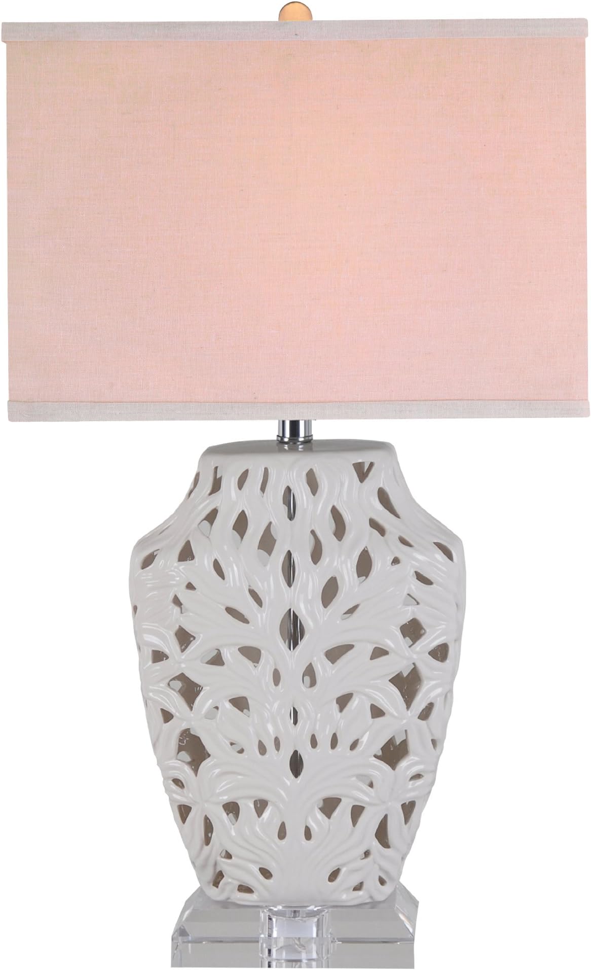 Catalina 19109-001 3-Way 27-Inch Lattice Ceramic Table Lamp with Cream Finish and Rectangular Linen Hardback Shade, Bulb Included