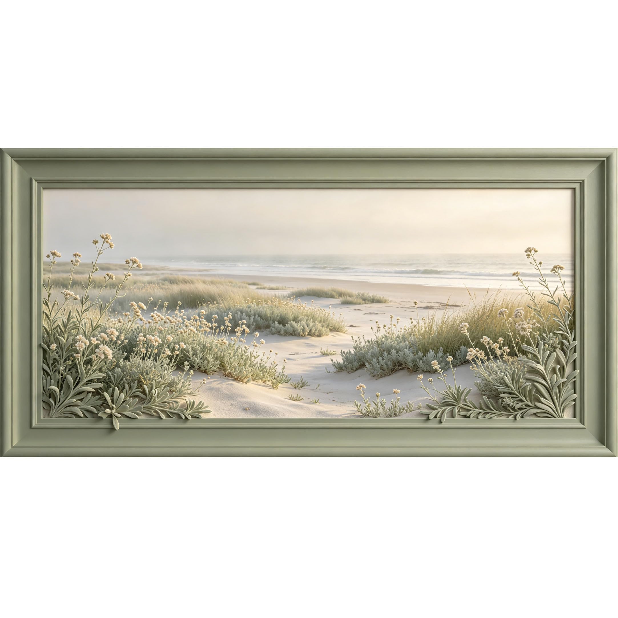 Agglomerix 3D Framed Wall Art Coastal Dunes Beach Shoreline Botanical Relief Effect Large Size SelfAdhesive Removable Wall Decor Prints Artwork for Living Room Bedroom Office