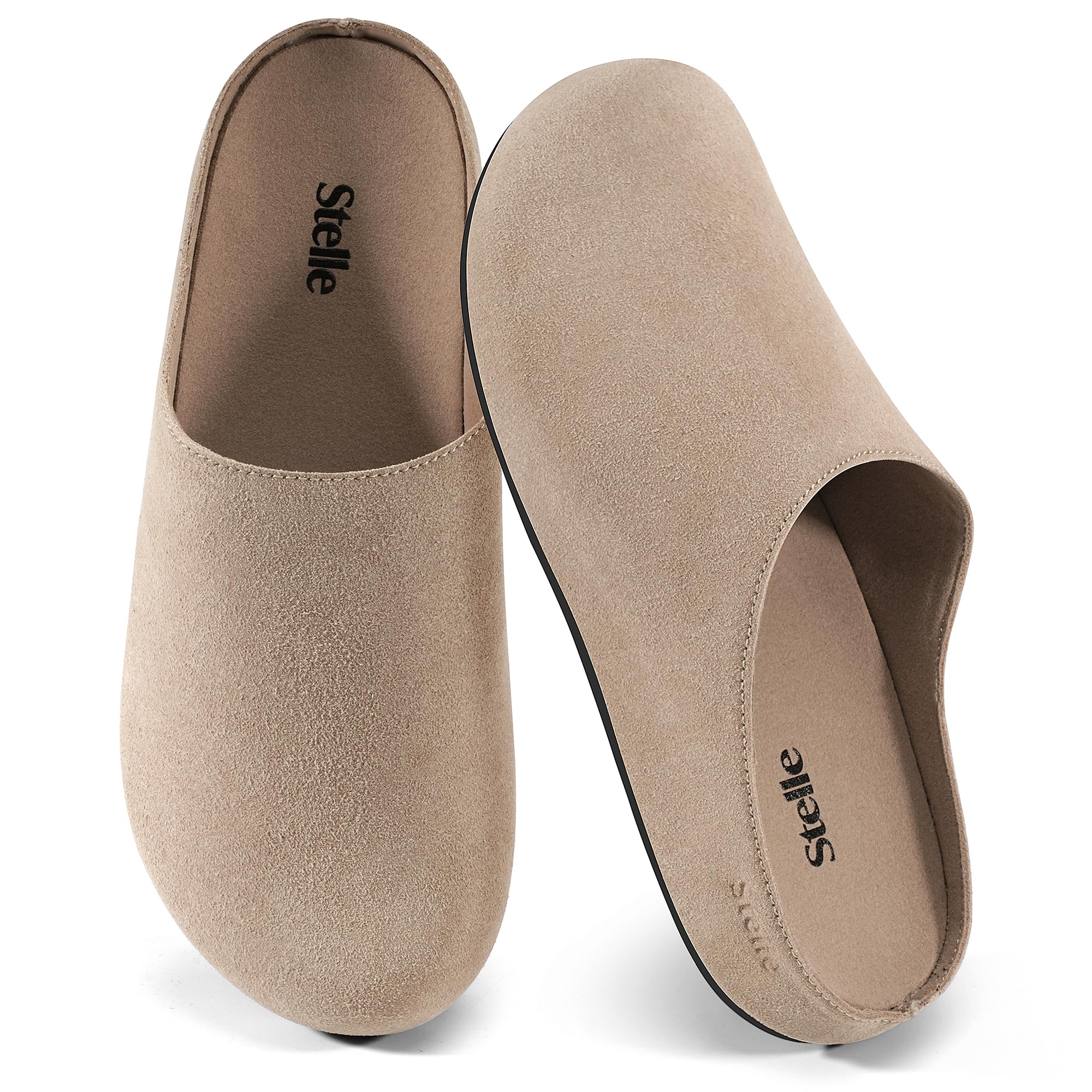 Stelle Clogs Women Mens Arch Support Suede Soft Cork Footbed Sandals Potato Shoes Slip on Home Slippers Non-Slip