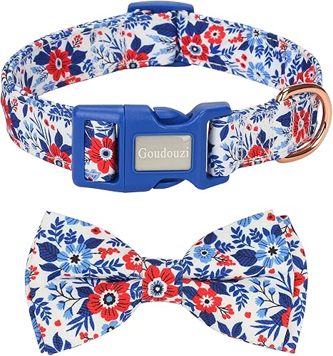 Collar de algodón suave con pajarita para perros, lindo collar de perro con pajarita, collar de tela ajustable con patrón floral, collares de