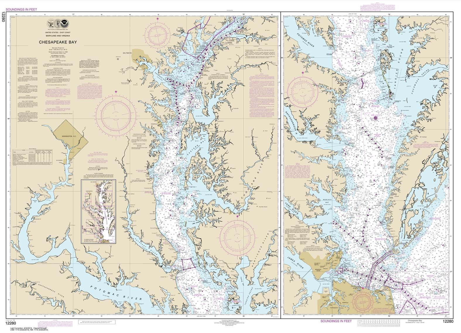 Paradise Cay Publications NOAA Chart 12280: Chesapeake Bay 33.7 x 46.5 (Traditional Paper)