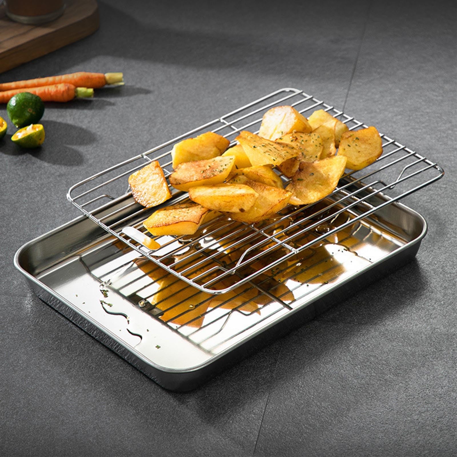 Hoja para Hornear de Acero Inoxidable, tostadora, Galleta con Rejilla para Enfriar, Rejilla Superior para Parrilla, Bandeja para Barbacoa para cocinar/Hornear/Enfriar,50cm*35cm