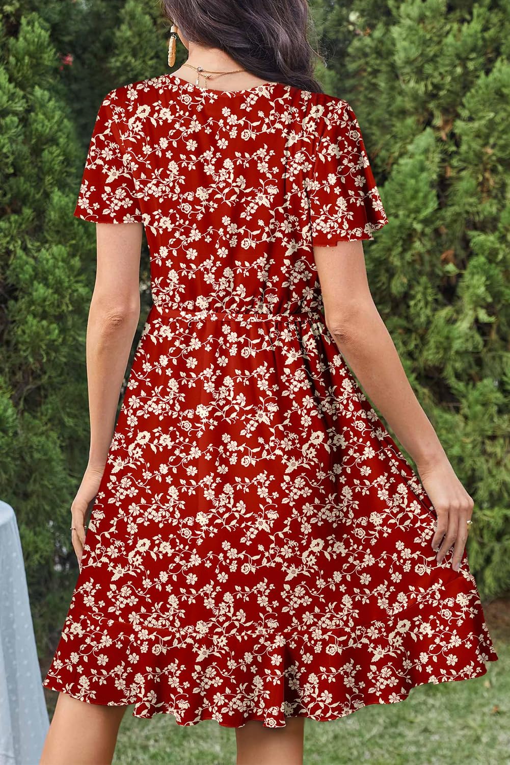 Dokotoo Womens Summer Dresses 2025 Deep V Neck Ruffle Floral Flowy Mini Dress Sundress Vacation Beach Outfits - Image 5