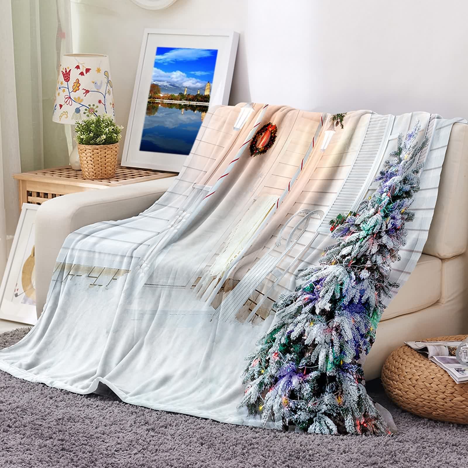 Couverture Polaire en Flannel avec Motif de Noël, Idée Cadeau Idéale