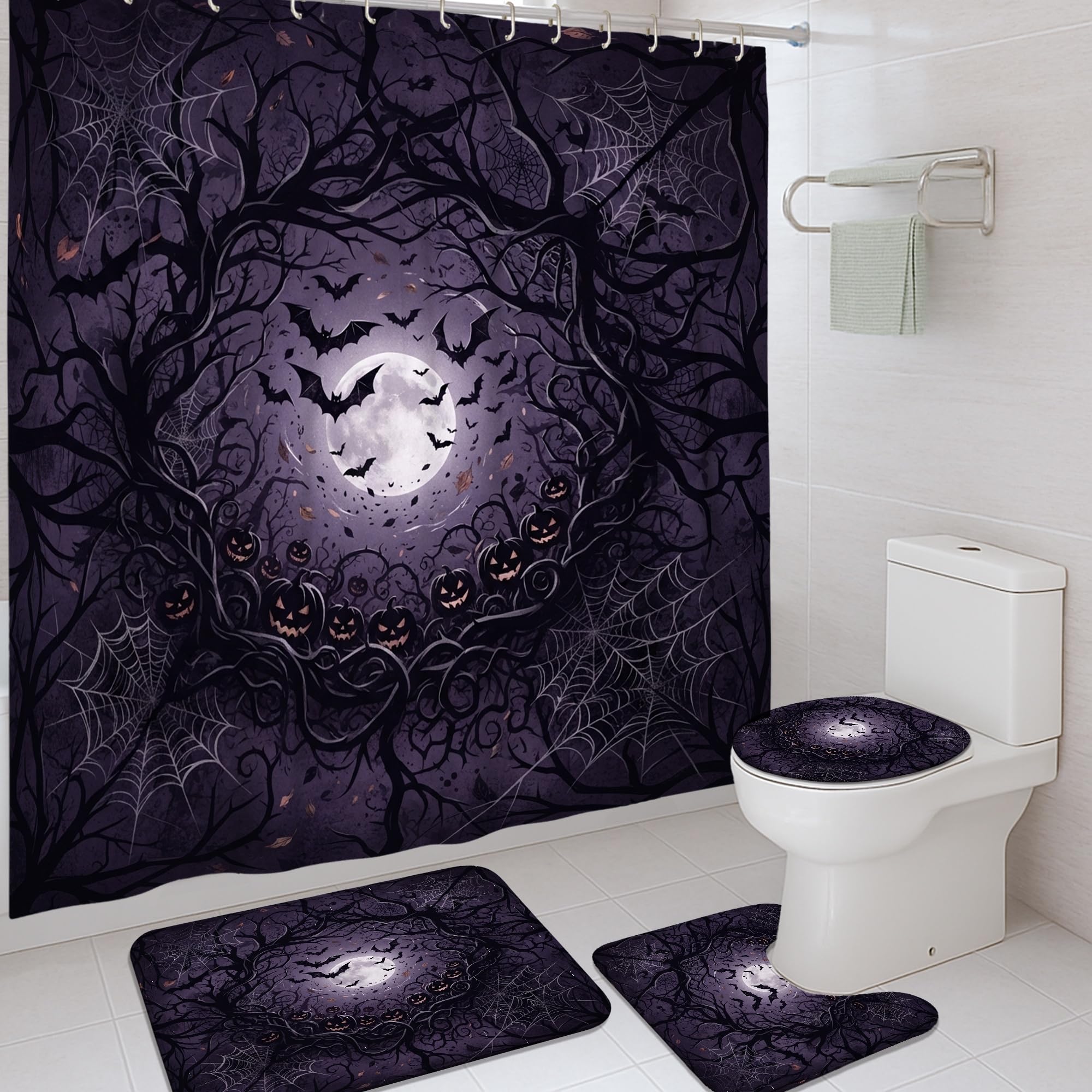 Rideau de douche Halloween violet 183x183 cm en polyester pour salle de bain