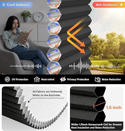 Miniatura 3 de LazBlinds Persianas Celulares Sin Cordones (TDBU), Persianas Opacas de Celdas de Miel, Persianas de Insulación Térmica y Reducción de Ruido para