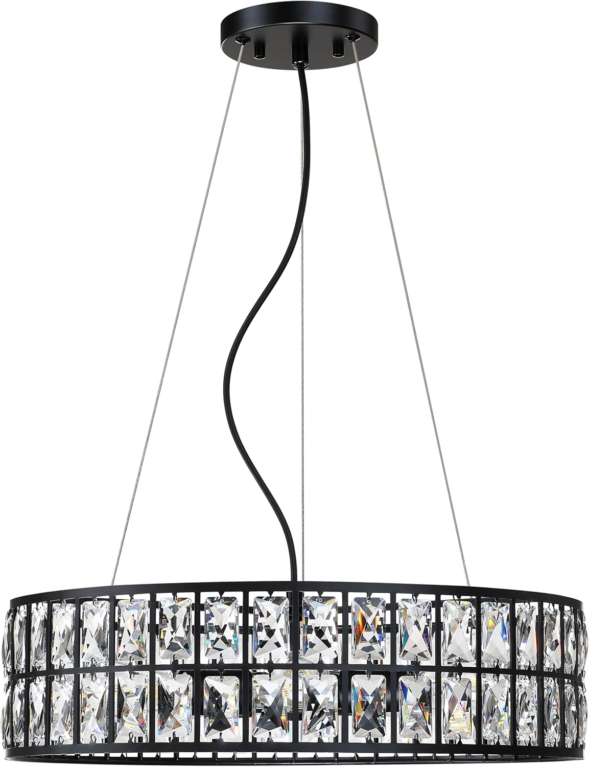 Doraimi Lighting Crystal Drum Ceiling Light Black 20 Inch 5 Light Semi Flush Mount Farmhouse Fixture for Living Room Dining Room Bedroom Kitchen Island Hallway