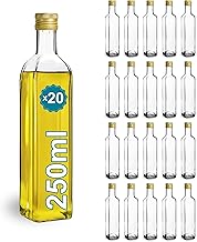 Espirito Rebelde 20 Glass Bottles 250 ml with Golden Screw Caps | Olive Oil, Vinegar, Alcohol | Glass Oil Cruet, Glass Container, Oil Bottle