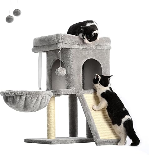 FourFurPets Árbol para gatos, torre para gatos de 27 pulgadas, condominio para gatos, perca grande para gatos, cuevas para gatos, cesta para gatos,