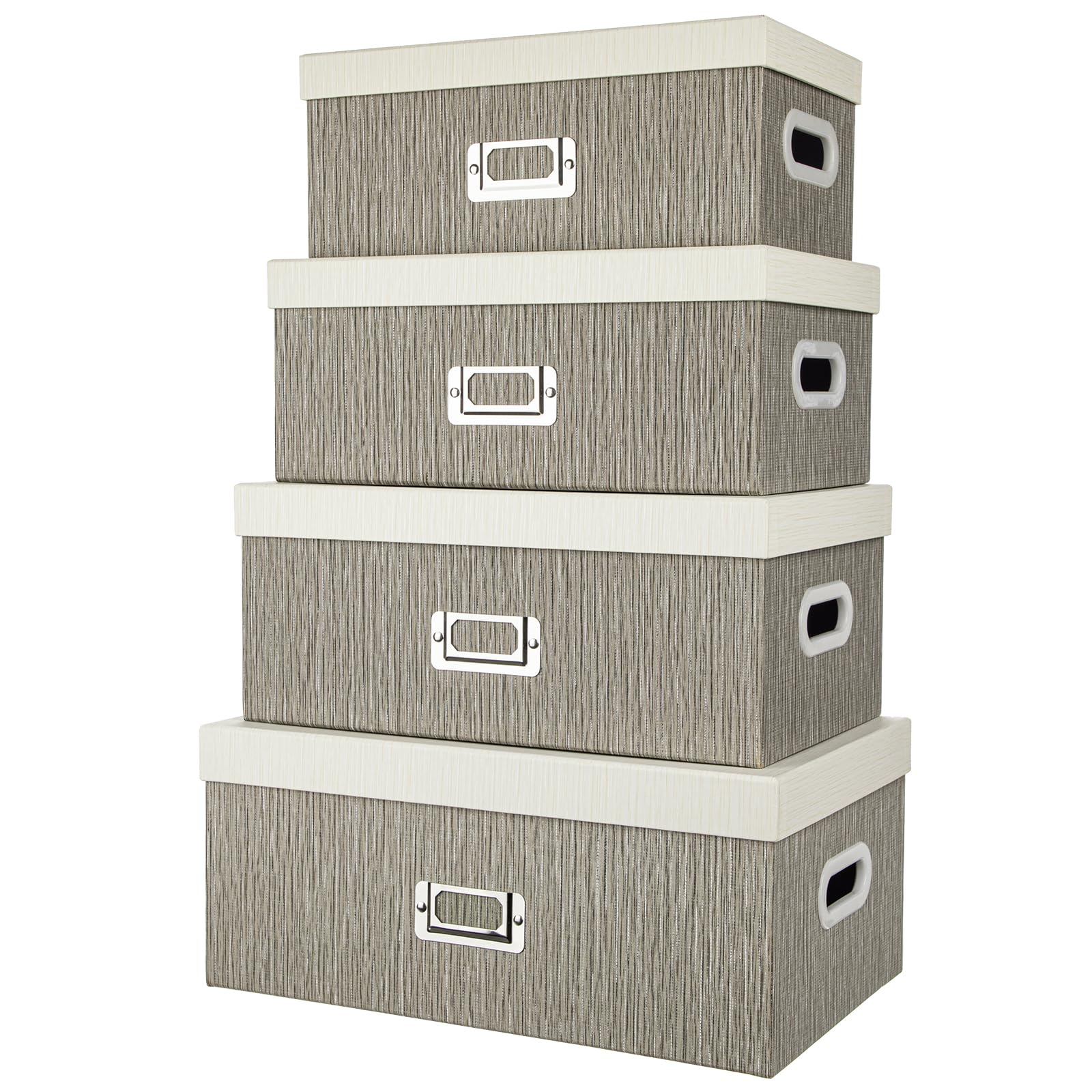 Hollyone 4PCS Storage Boxes with Lids, Cardboard Containers with Handle Holes, Rectangle Wardrobe Boxes, Set of 4 Nesting Assorted Sizes Packaging Boxes for Toys, Cloth, Home Organization
