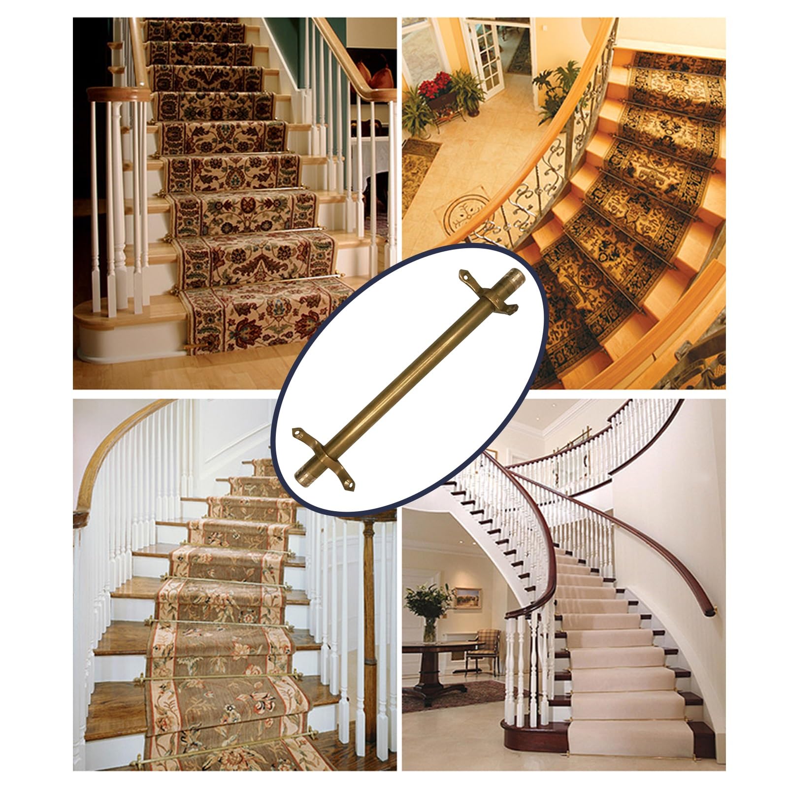 Barras de latón para alfombras de escalera, 11 unidades, 105 cm, soportes tubulares antideslizantes, accesorios de seguridad para corredores, perfectos para protección de escaleras y estilo