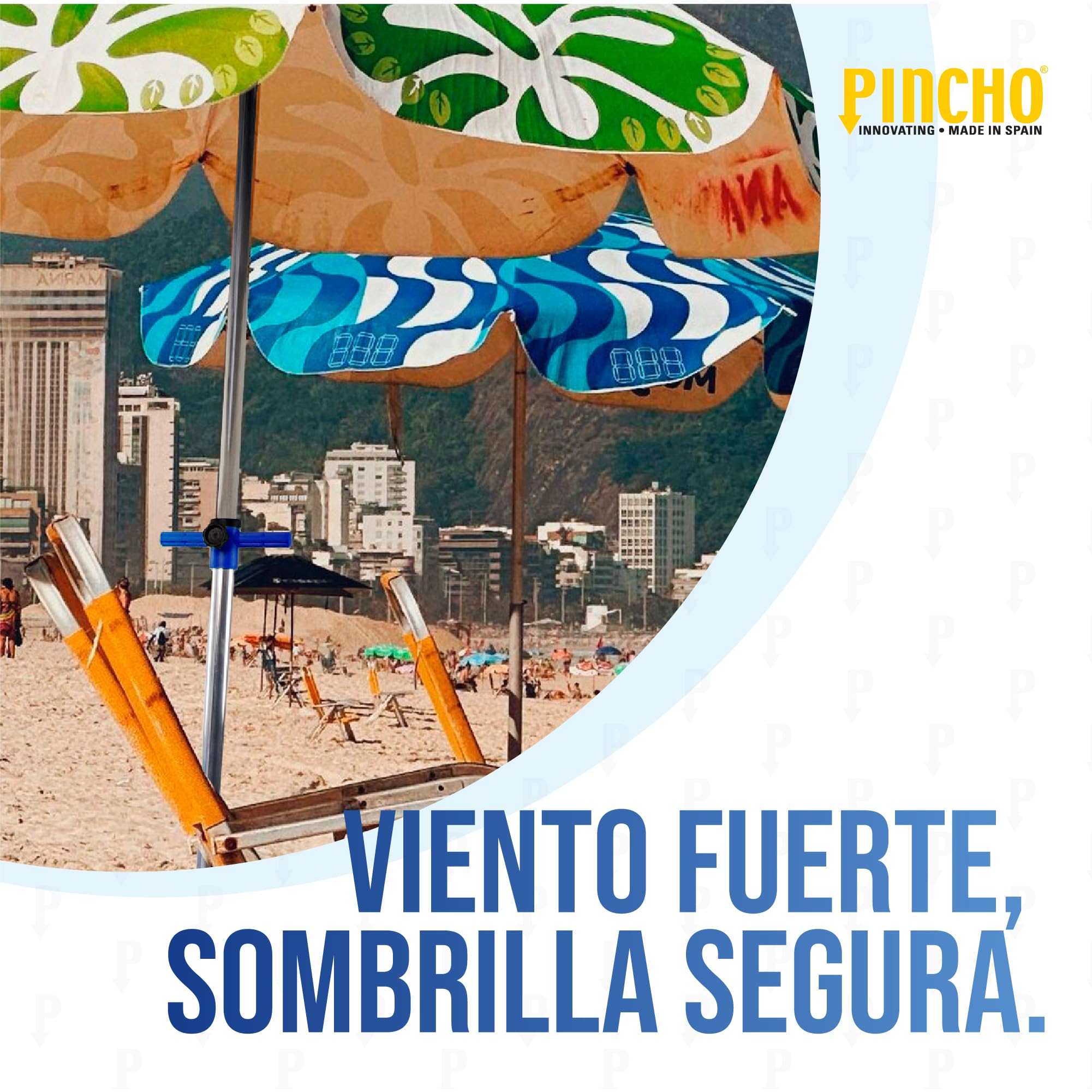 Pincho Supporto per ombrellone da spiaggia – Base parasole in alluminio resistente – Fissaggio sicuro per tubi da Ø25 mm – Supporto regolabile antivento – Made in Spagna