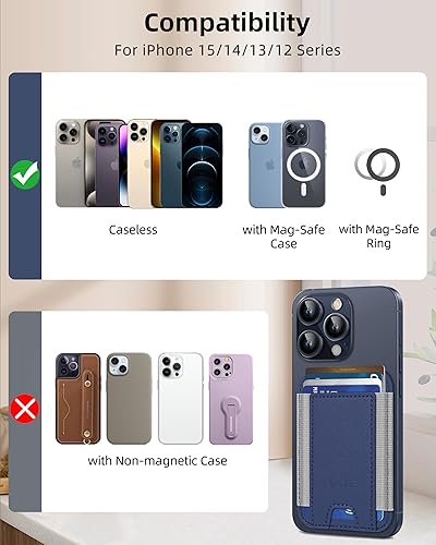 Miniatura 5 de HiWe Cartera MagSafe, tarjetero magnético para iPhone serie 1615141312, cartera de cuero minimalista, 1 ranura, compatible con 6 tarjetas, delgada,