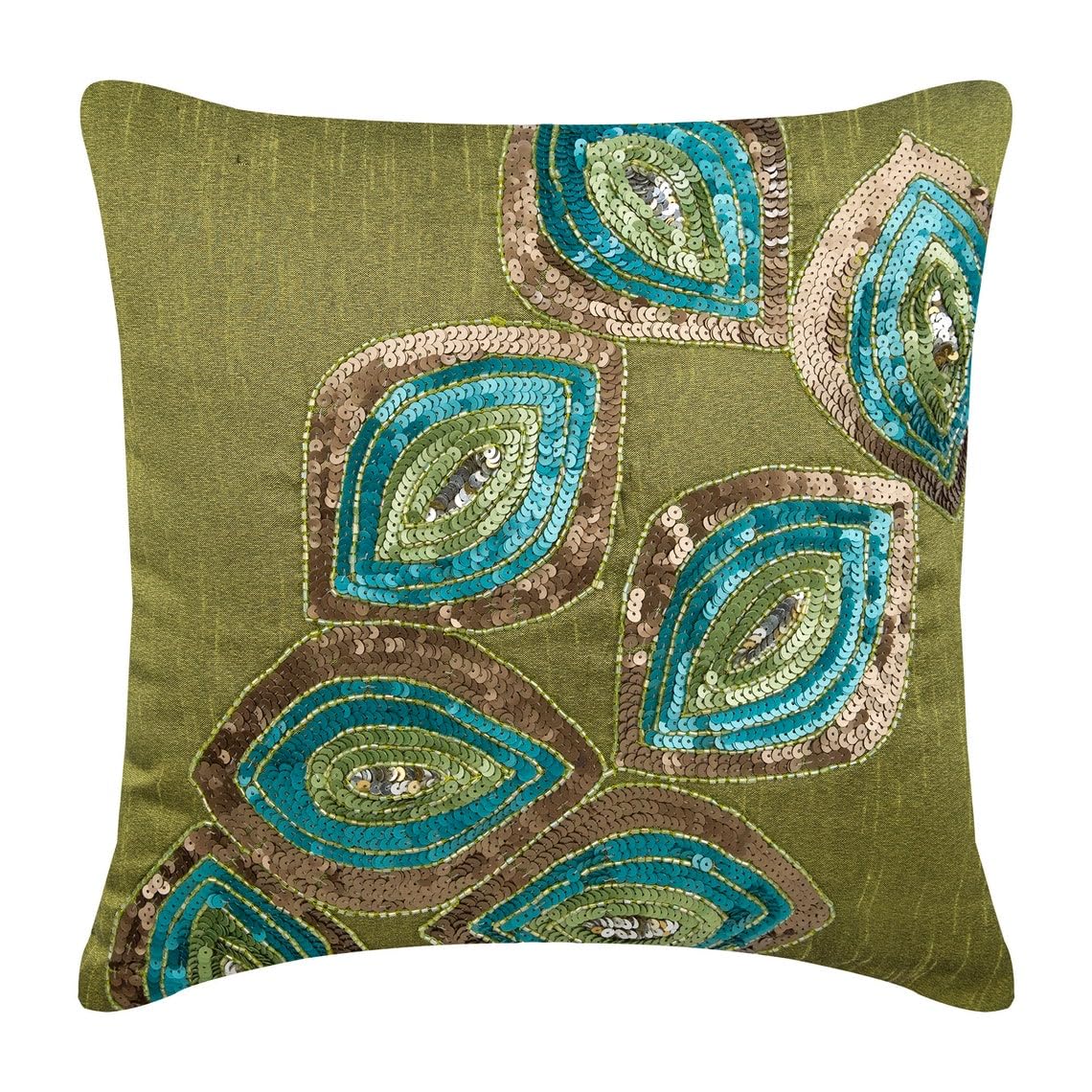 The HomeCentric Abstract Decorative Throw Pillow Covers 18" x 18" | Art Deco Art Silk Cushion Cover | Abstract Peacock Green Pillowcases for Couch,