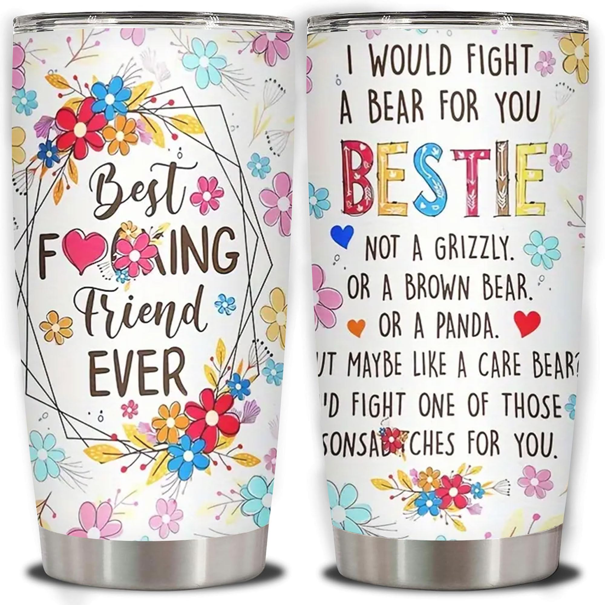 FOCIUZTA Best Friend 20oz Insulated Stainless Steel Tumbler with Lid and Straw - Double Wall Vacuum Cup Keeps