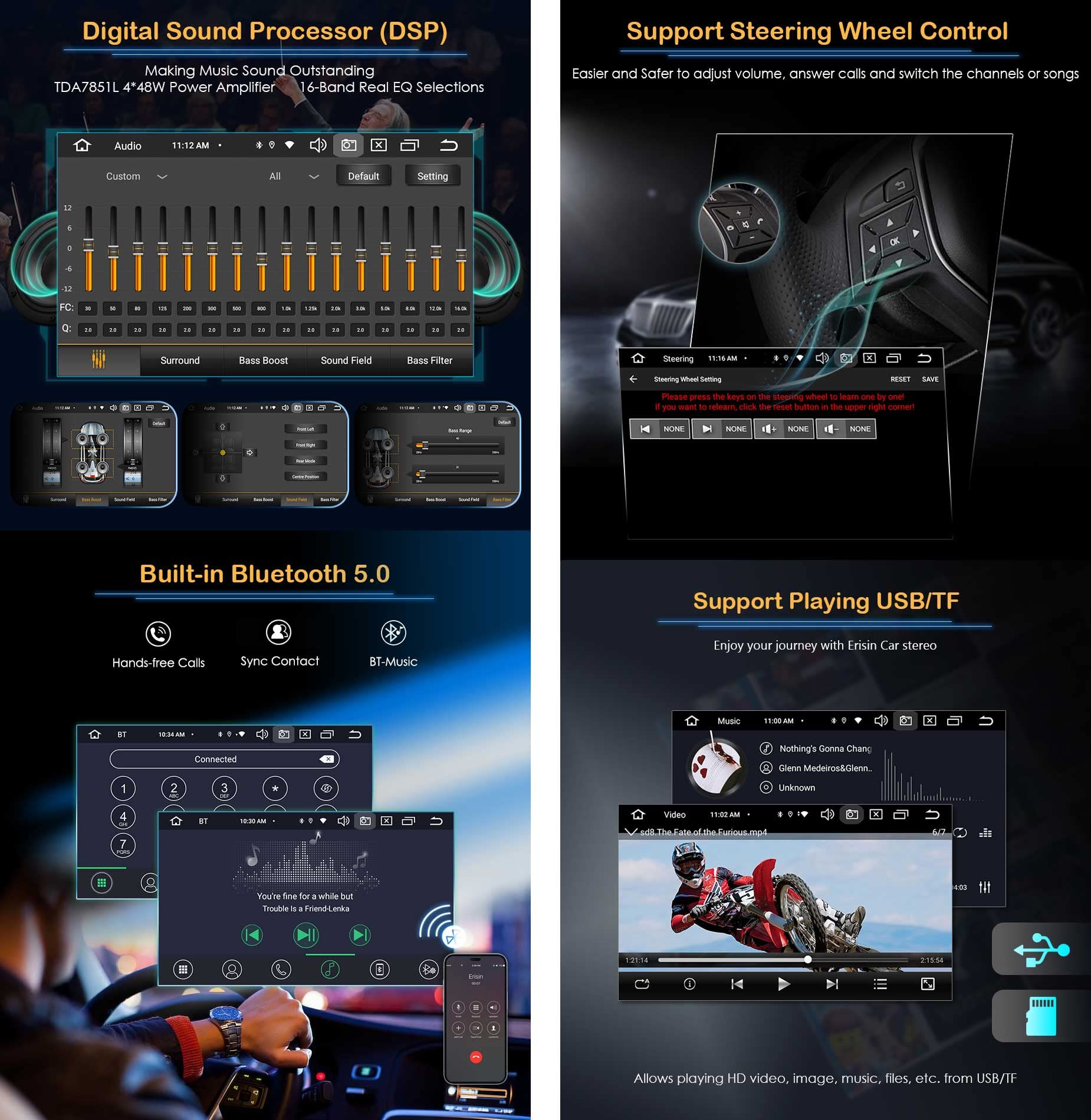 Erisin 8-Core Android 14 GPS Navegación Estéreo de Automóvil para Jeep Compass Grand Cherokee Patriot Chrysler 300C Dodge Journey Avenger Soporte CarPlay Android Auto Bluetooth 5.0 WiFi Dab+ 4GB+64GB