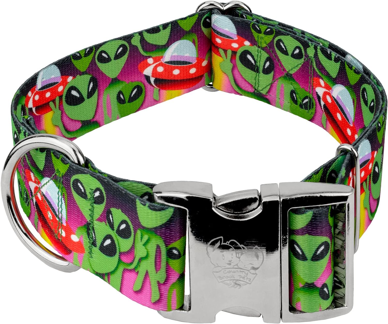 Country Brook Petz - HossFit Jr Wide Premium Dog Collar - Geek Chic Collection Featuring Designs for Any Mega Fan (Space Aliens, Large)