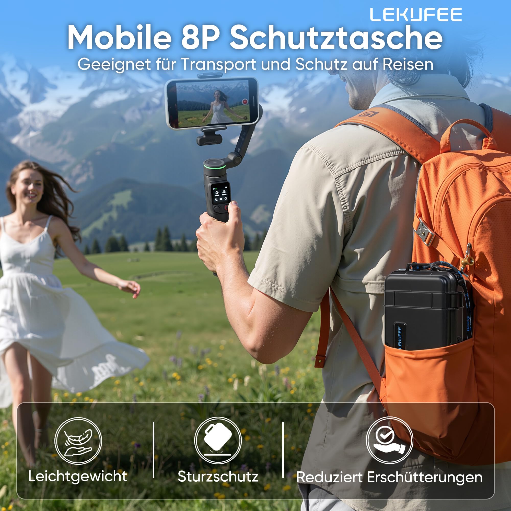 LEKUFEE Reise-Wasserdichter Aufbewahrungskoffer für DJI Osmo Mobile 8P Gimbal-Stabilisator und weiteres Zubehör (nur Tasche)