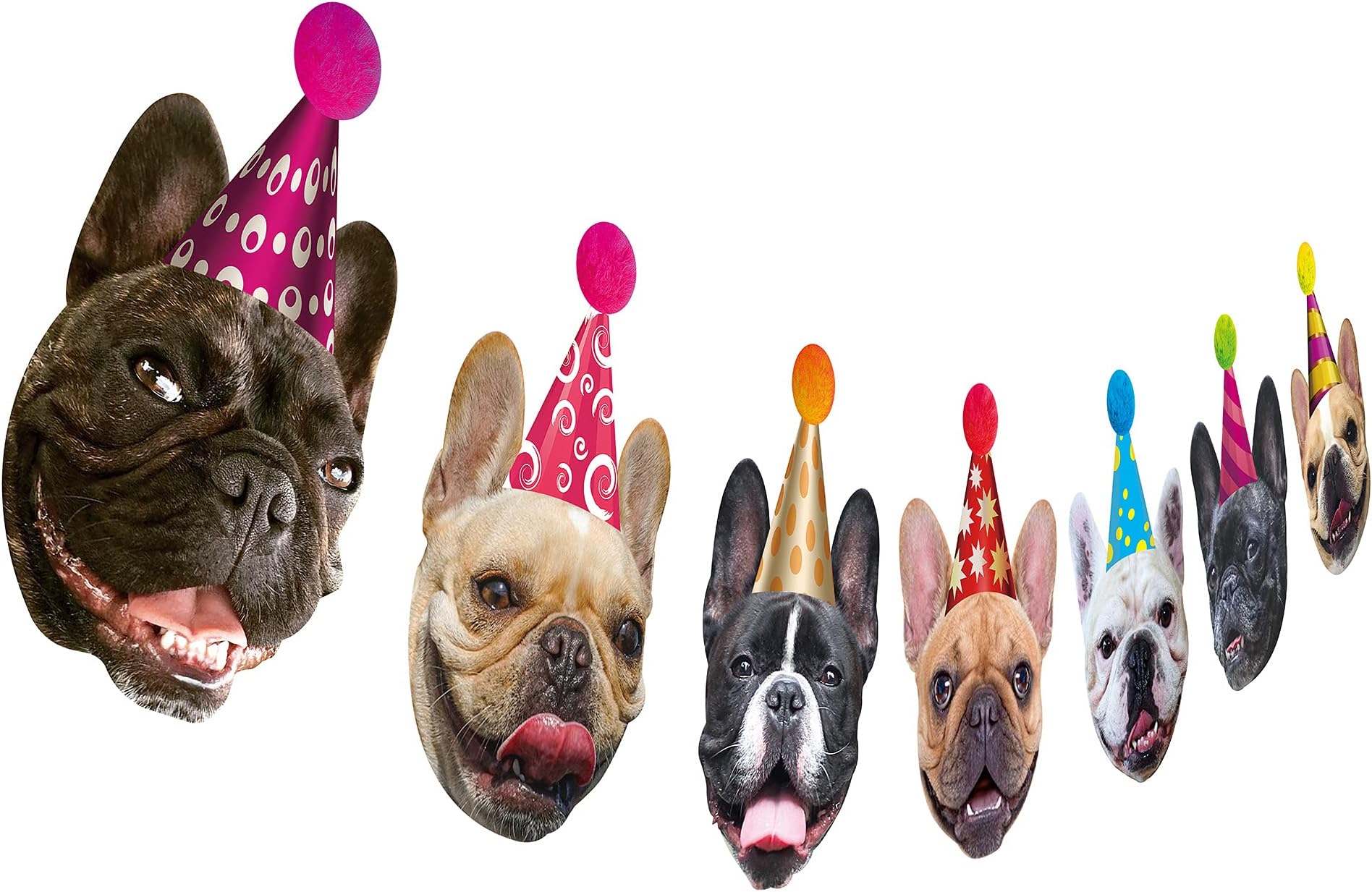 Dog Birthday Garland, Funny French Bulldog Face Portrait Birthday Banner, Bday Bunting Decoration…