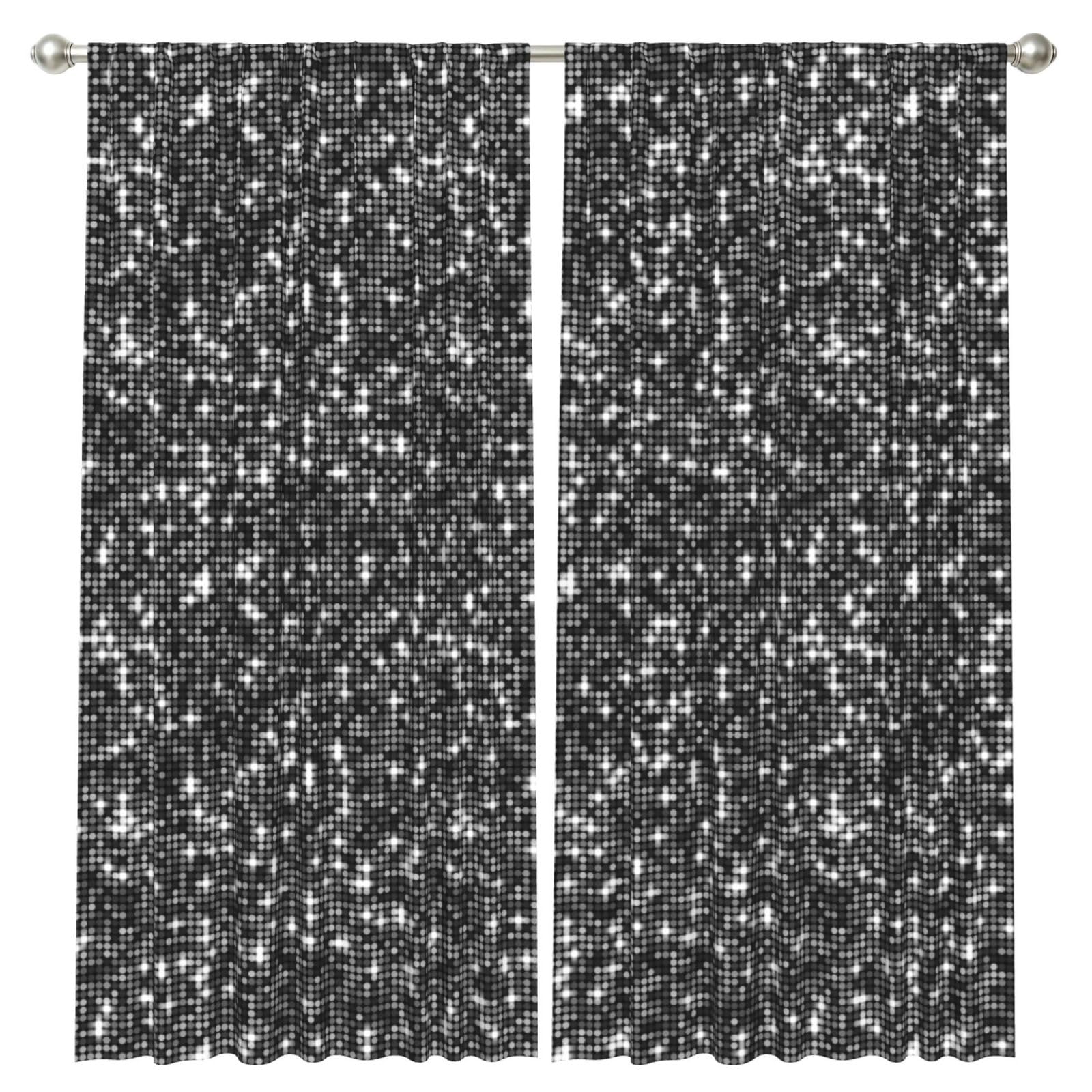 InOmak Black Silver Sequins Sparkling Elegant Pattern, 2 Panels Window Curtains 52 x 84 Inch Blackout Curtains for Living Room Bedroom