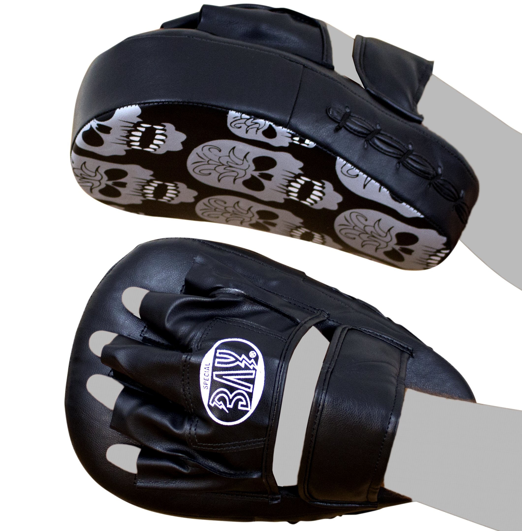 BAY Leder-PU Ergo Totenkopf Skull Pratzen, Handpratzen, vorgekrümmt