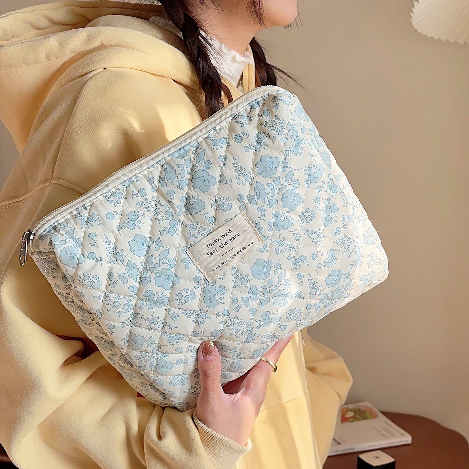 1 Pencil Case and 1 Cosmetic Bag, Floral Pattern Storage Bag, Cotton Storage Bag, Portable Storage Bag, Women's Storage Bag - Image 4