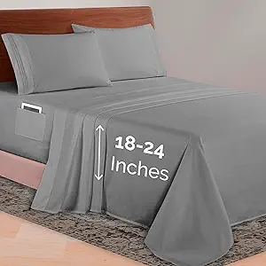 Elegant Comfort Luxurious 1500 Premium Hotel Quality Microfiber 4-Piece Sheet Set, 18-24 Inches Deep - Extra Deep Pocket Sheets - Ultra Soft 4PC Deep Pocket Sheets, Full, Gray
