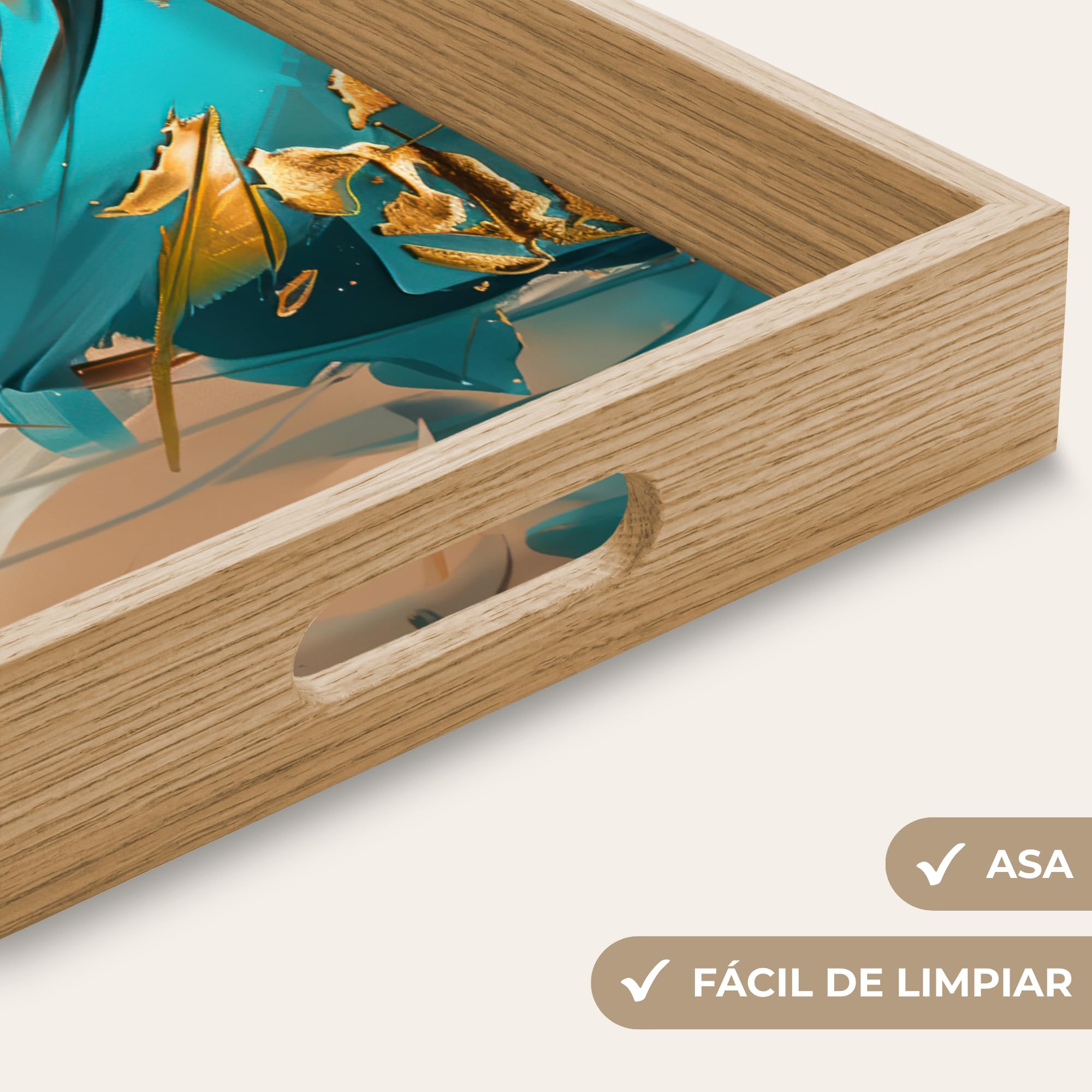 Bandejas Rectangular 50x35 cm Bandeja Cafe Decorativa para Servir Comida Resistente Al Calor De Madera Desayuno Cocina Tabuleiro Mujer - Retrato - Oro - Lujo - Azul