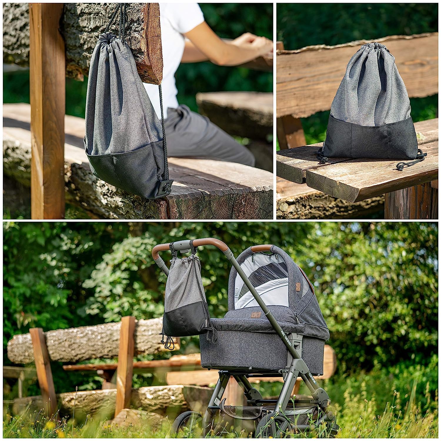 Zamboo Borsa Passeggino Universale - Borsa Organizer Passeggino con Ganci per Maniglione - Borsa Carrozzina Neonato - Grigio Nero
