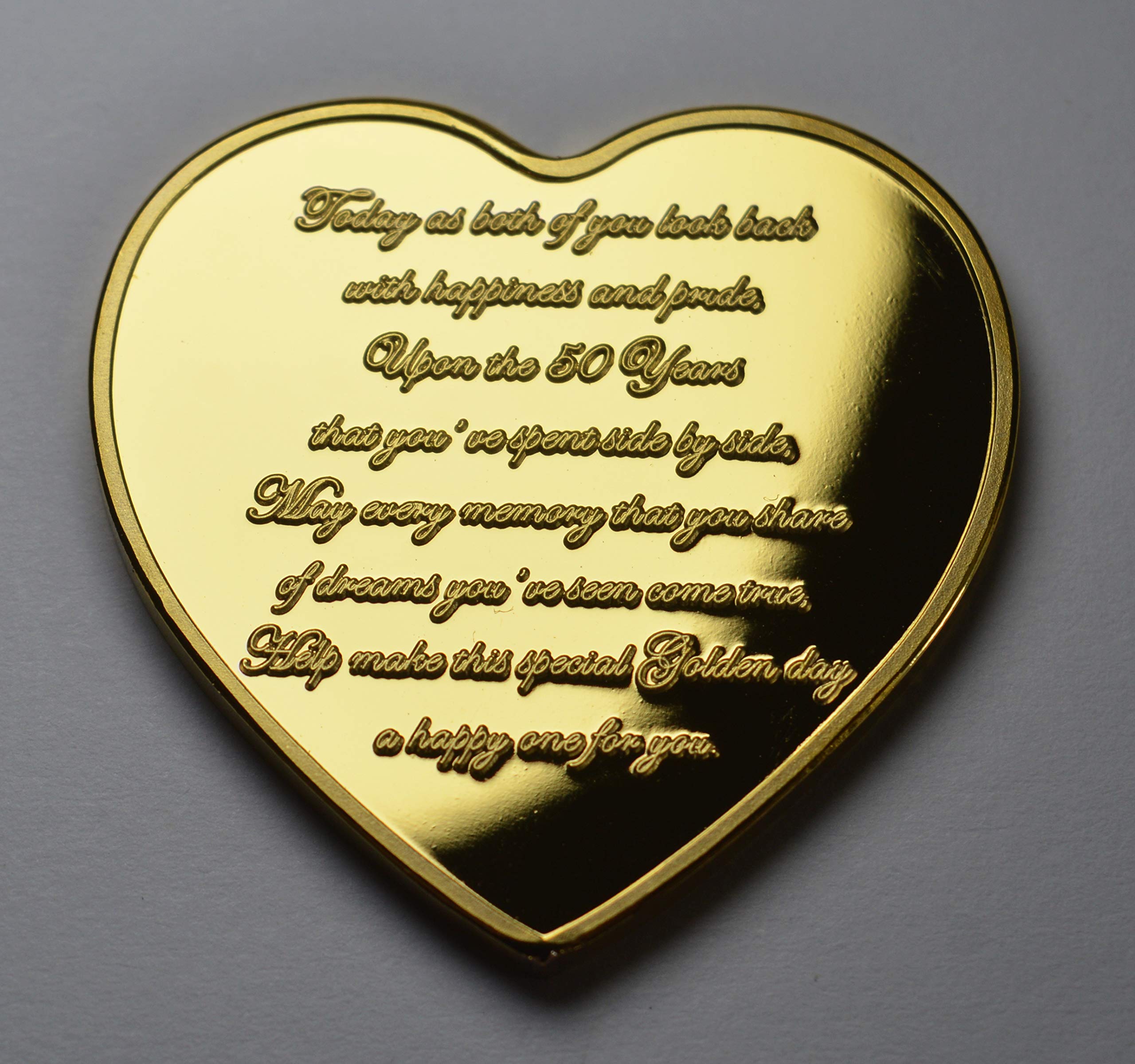 The Commemorative Coin Company Beautiful 50th GOLDEN WEDDING ANNIVERSARY Heart Shaped Commemorative in Capsule. Gift/Present/Congratulations. 50 Years Together. Fifty/Fiftieth. 24ct Gold - Image 4