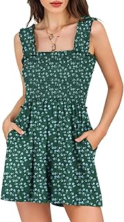 Rompers for Women 2025 Summer Casual Smocked Sleeveless Printed Dressy R...