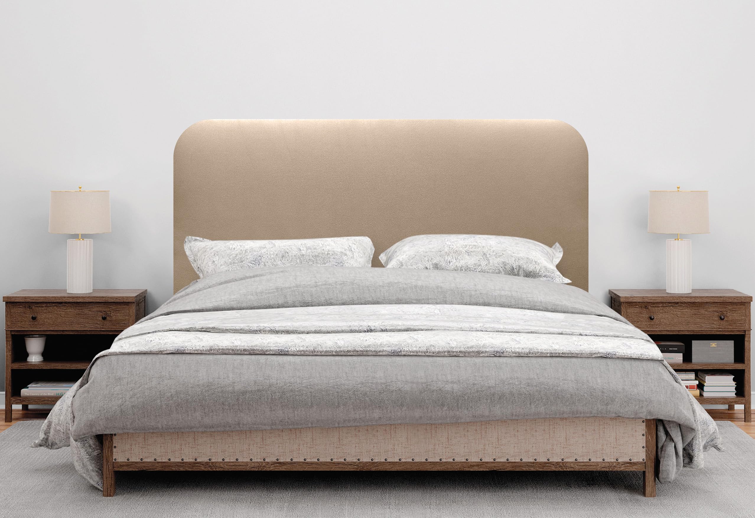 DHOME Cabecero Tapizado Liso Curvo Polipiel 70cm Altura con Patas para Pared Acústicos Cabeceros Absorbentes Cabezal Cama Dormitorio (Champán, 160cm)