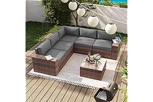 Outdoor 6-Piece Rattan Patio Set with Cushions and Glass Table