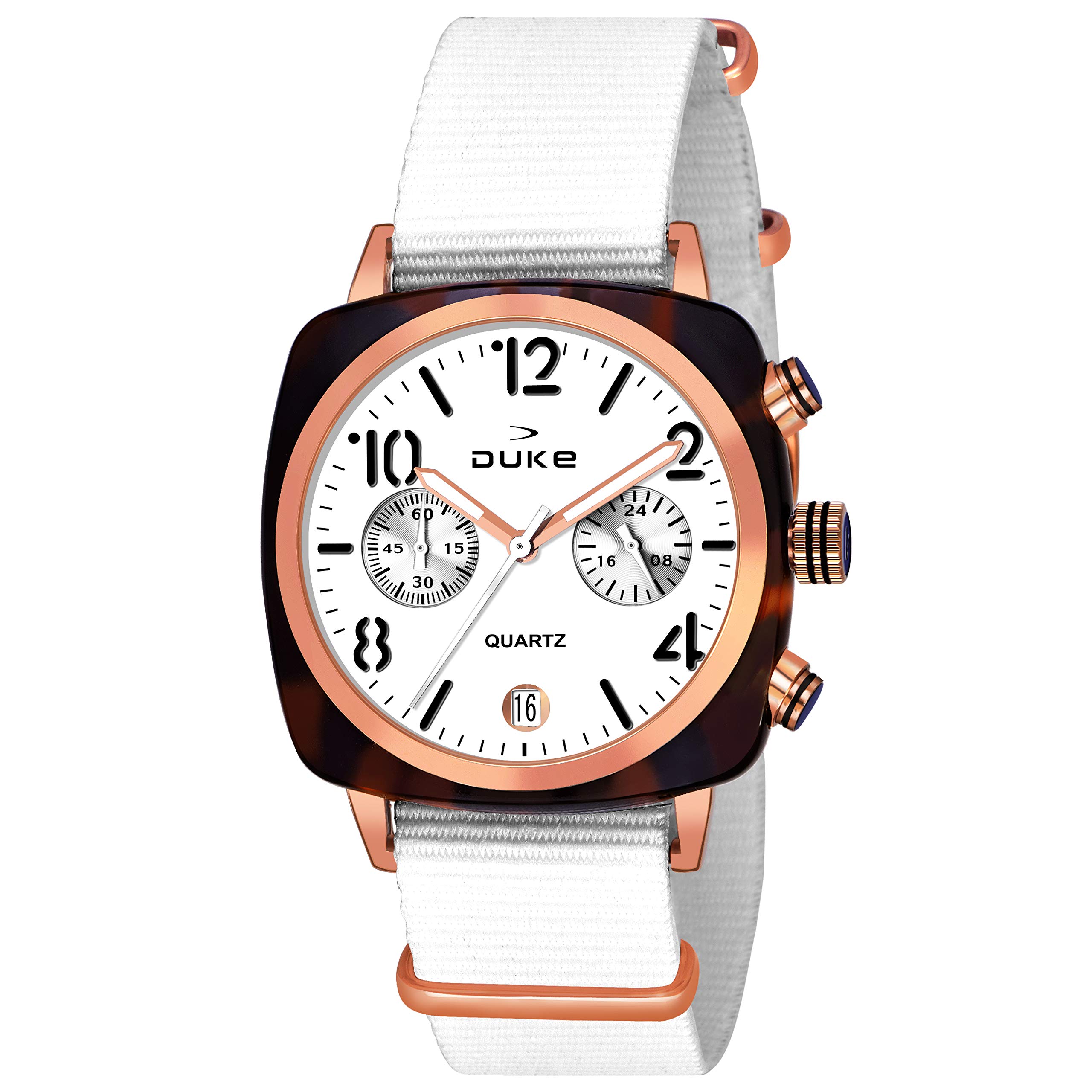 DUKE Stylish Square Dial Nylon Strap Chronograph Wrist Watch for Woman and Girls , White (B084CV1JRW) Amazon Price History, Amazon Price Tracker