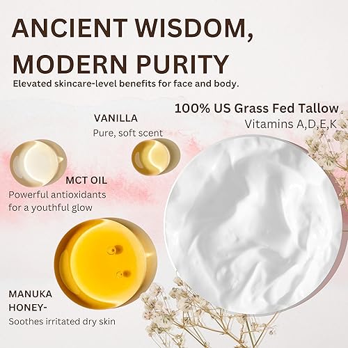 Miniatura 2 de Sarga de carne de res orgánica batida alimentada con pasto para la piel - 100% pura, no grasosa, hidratante de sarga de res natural para cara y