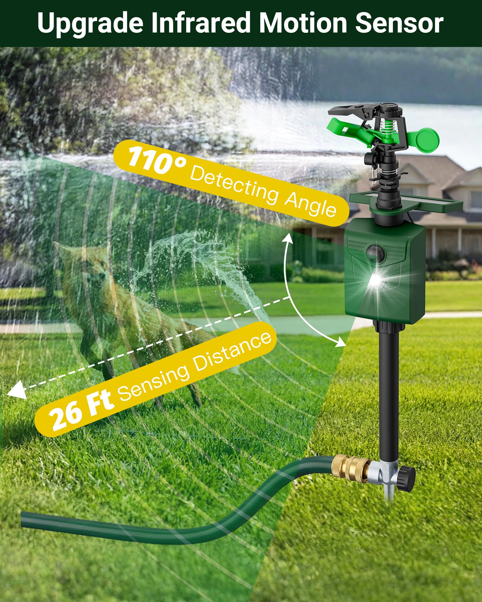 Arroseur solaire activé par le mouvement, répulsif pour animaux d'extérieur – Dissuasif pour chat avec détecteur de mouvement et lumières clignotantes, protège la cour et le jardin des