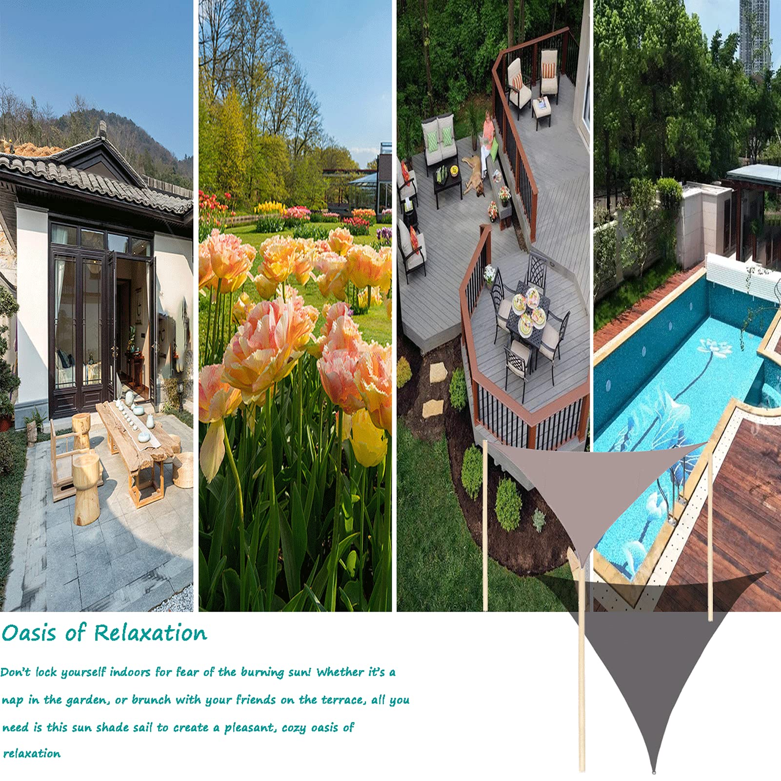 LYGBAOFUL Vela Parasole Triangolare per Posto Auto Coperto per Piscina, Patio, Giardino Esterno - Tessuto Impermeabile con Protezione UV (Khaki 13x13x13 ft)