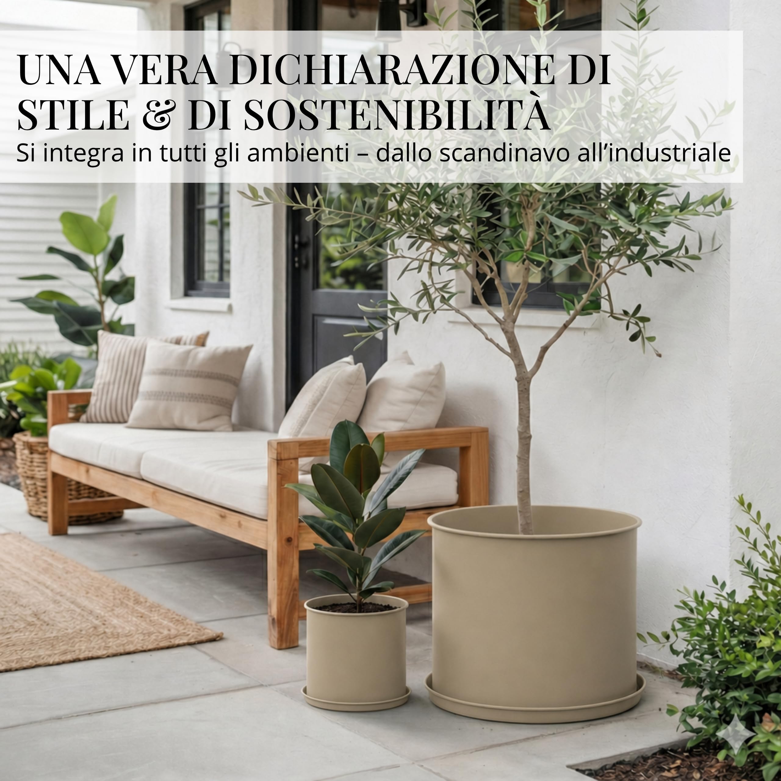 Livlig53 Set di vasi da fiori in metallo, vaso da 25 cm di diametro e sovravaso da 30 cm di diametro e sovravaso da 40 cm di diametro, grande vaso per piante da esterno e da interno, prodotto in