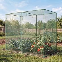 Aoodor 8 x 4 x 6 Ft Crop Cage for Garden, Heavy-Duty Steel Frame Plant Protection Tent with 2 Zippered Doors and Green Mesh Netting, Raised Garden Bed Cover