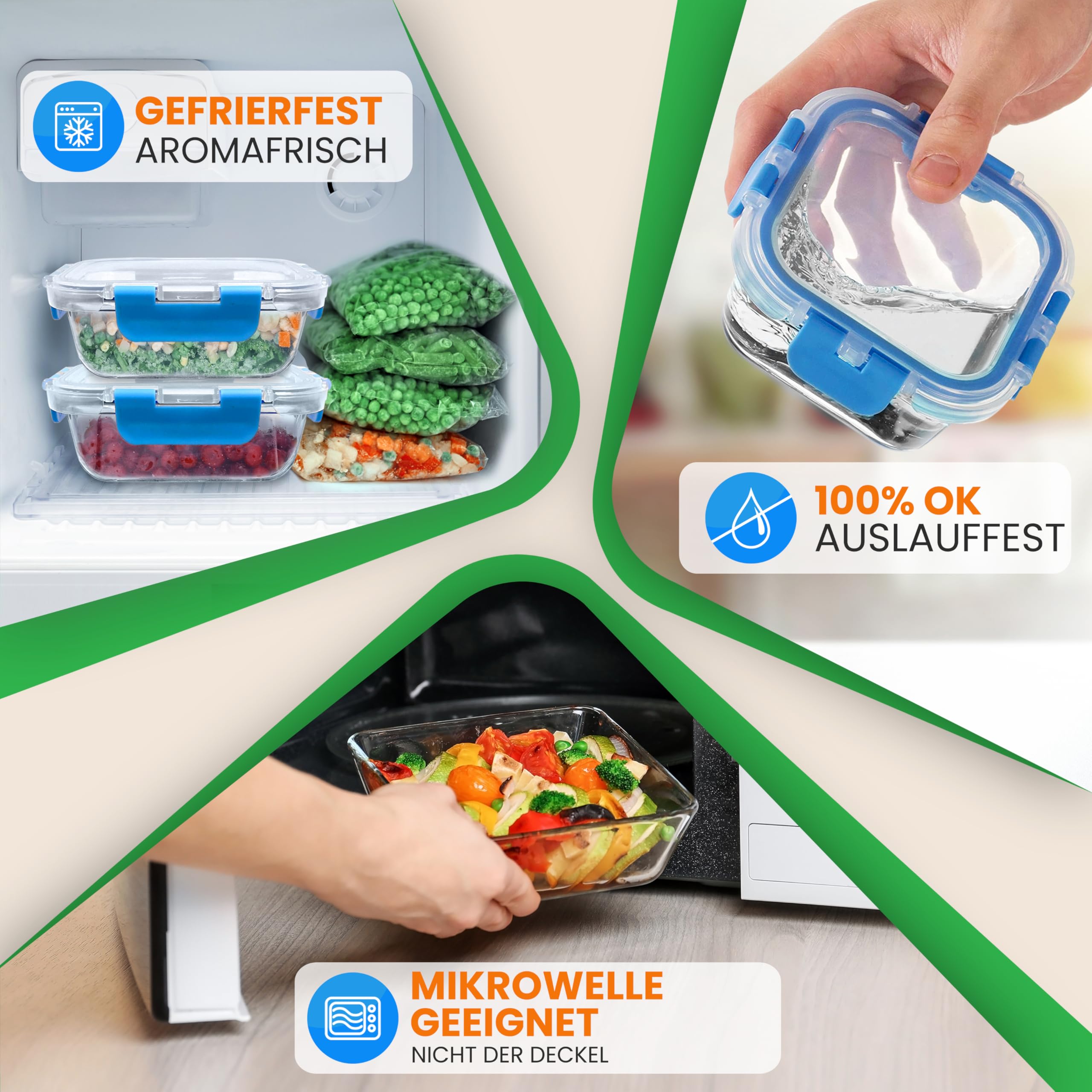 NutriChef Vorratsdosen Glas Set Blau – 12 Glasbehälter mit Deckel Luftdicht Meal Prep Boxen Aufbewahrungsbox Borosilikatglas Stapelbar
