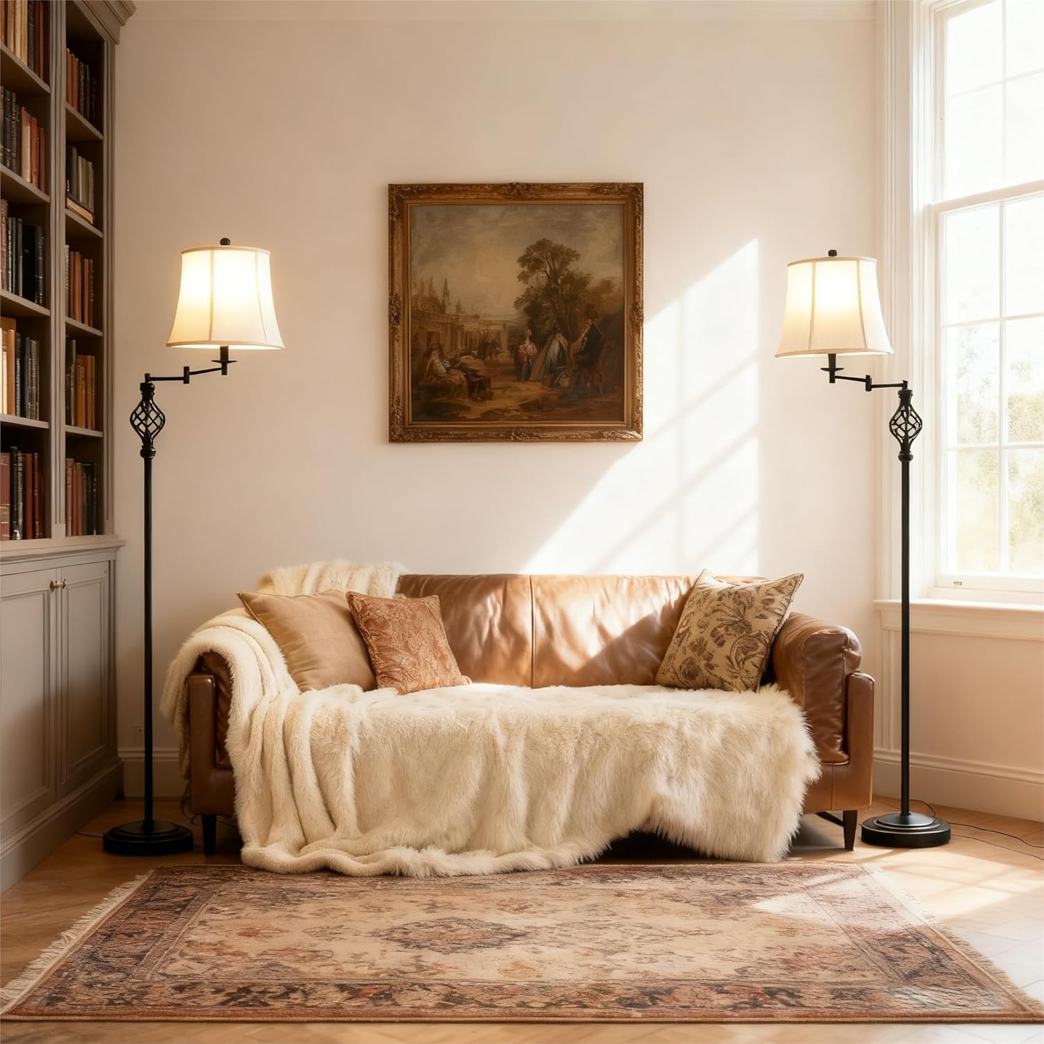 GyroVu Color Temperature Adjustable Floor lamp, Traditional 350° Adjustable Swing Arm Floor Lamp Vintage Pole lamp Farmhouse Lamp for Living Rooms & Offices, Rustic Standing Lamp for Bedroom Reading