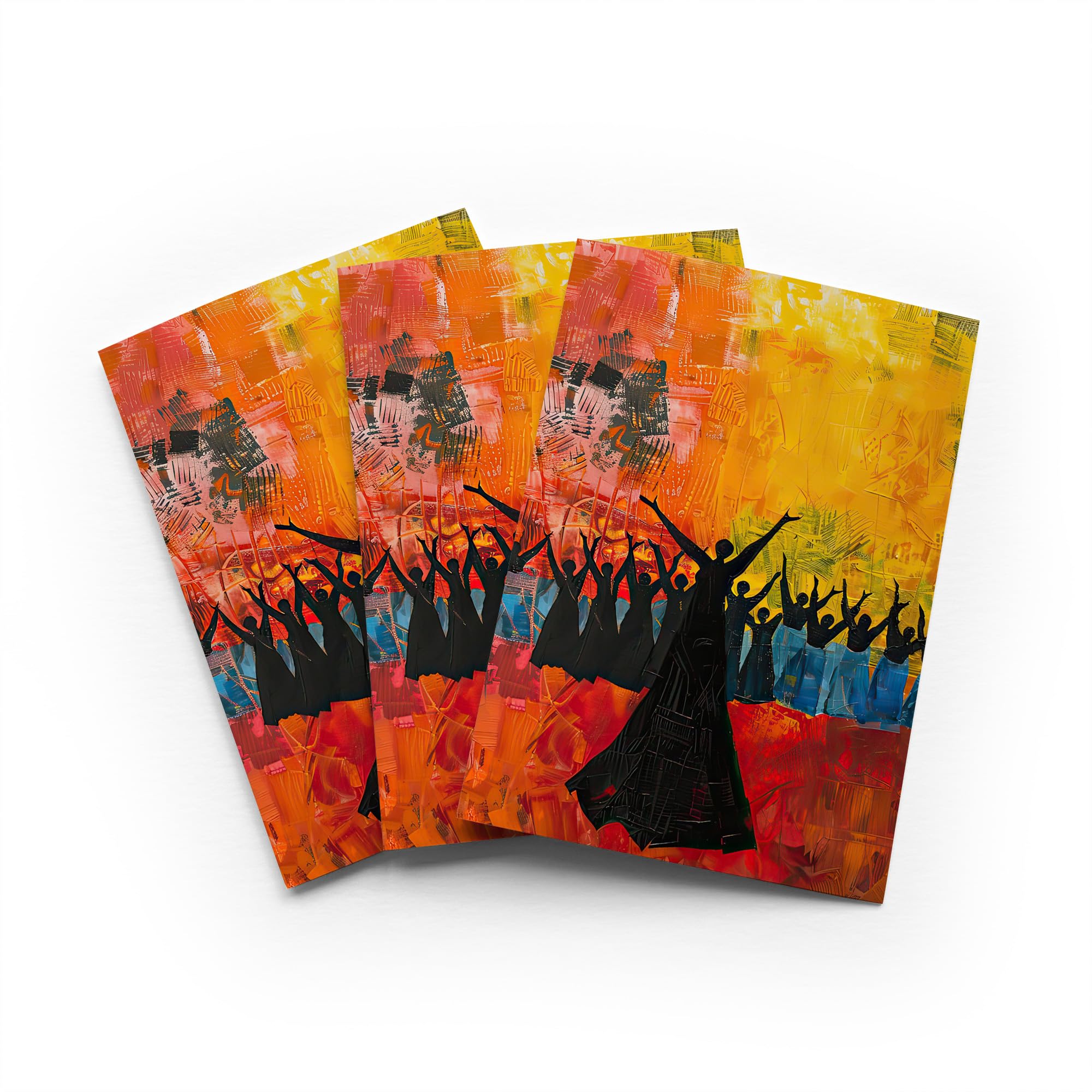 Colourful Choir Praise Greeting Card Rainbow Painting Any Occasion Set of 3 Blank Inside 5x7 Inch 13x18 cm