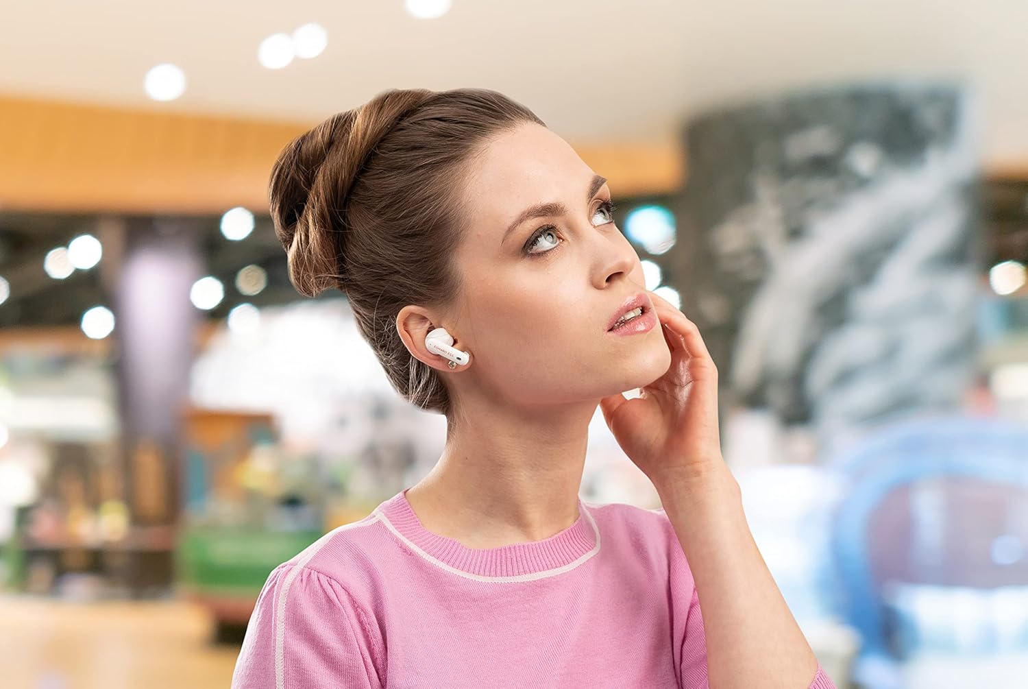 EGNARO ES5 True Wireless Stereo Earbuds Earphones, Bluetooth 5.1, Active Noise Cancelling, Touch Controls with Microphone and IPX4 Water Resistance, Color White