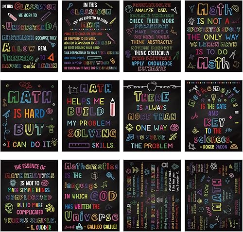 Miniatura 7 de Faccito 12 pósteres inspiradores de matemáticas para decoración de aula, carteles educativos de matemáticas motivacionales para primaria,