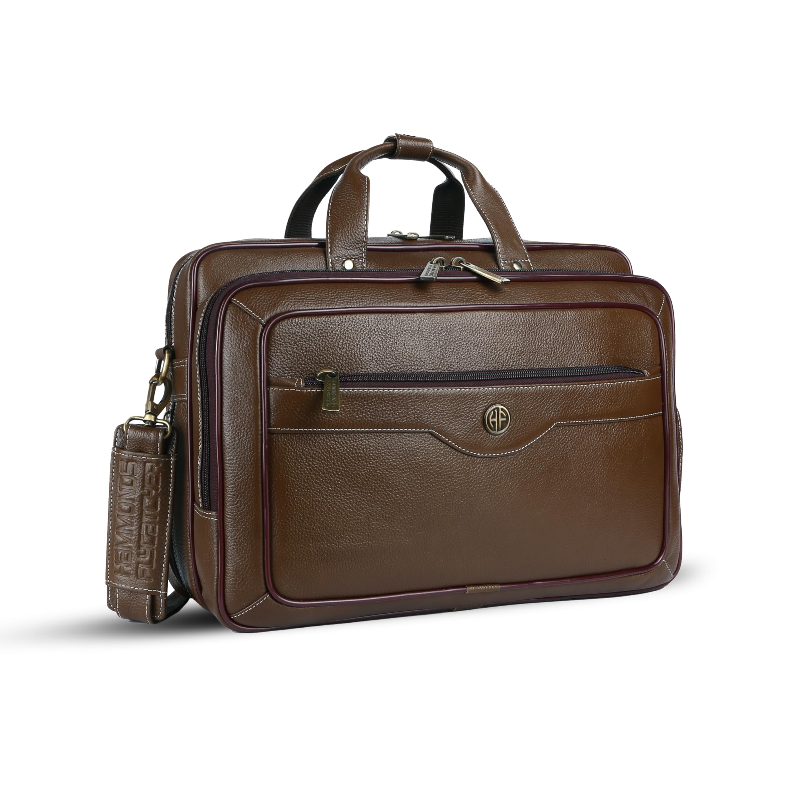 Original Bombay Brown Leather 15.6 inch Expandable Laptop Messenger Bag with Trolley Straps (L=41,H=30, B=18 cm) LB162, BRUSHWOOD, Contemporary