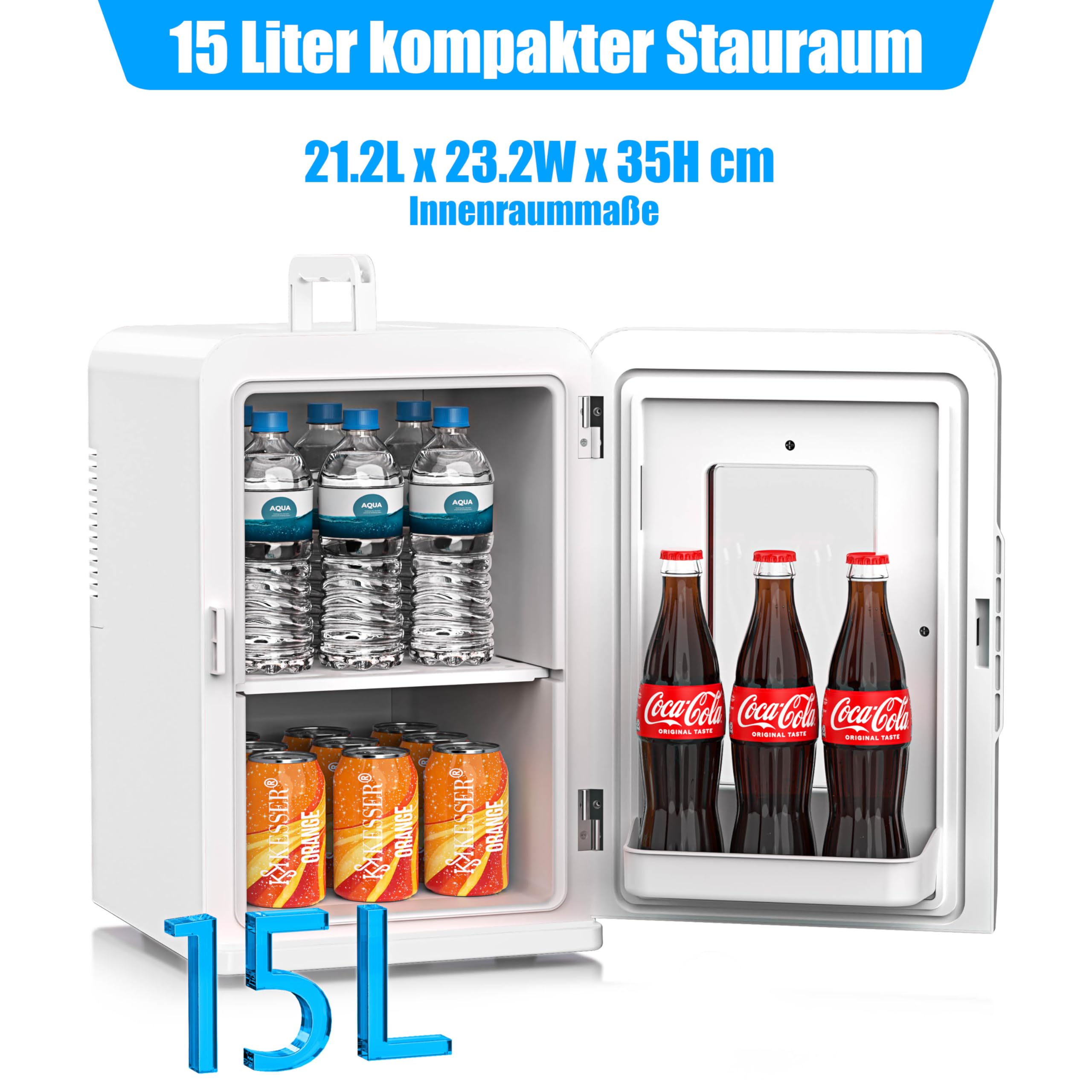 KESSER® 2in1 mini frigo box 15 litri funzione raffreddamento e riscaldamento portatile AC DC 220-240V/12V presa e accendisigari scalda sigaretta mini box termico auto ufficio, bianco