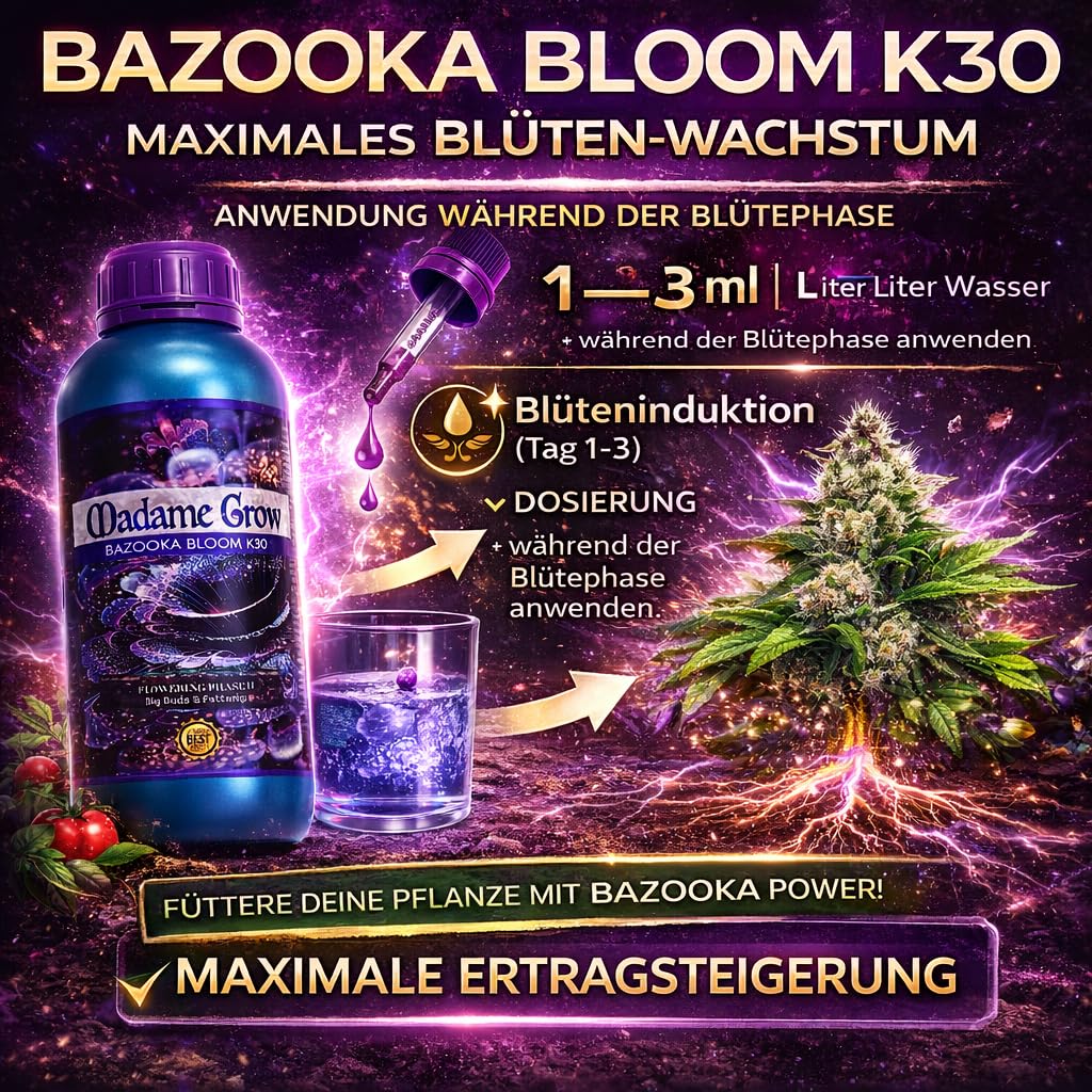MADAME GROW - Płynny nawóz organiczny - Nawóz na kwitnienie - Wzmacniacz pąków - Super koncentrat potasu - BAZOOKA BLOOM K30 - (1L)
