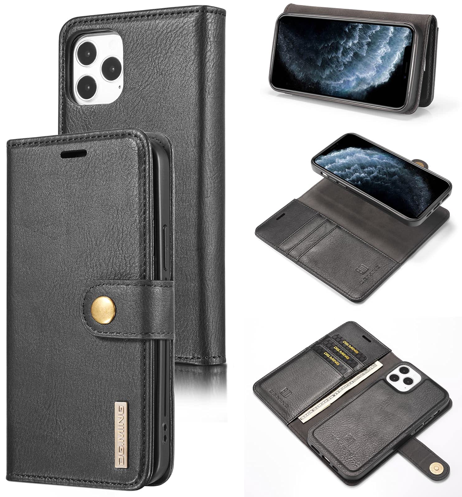 SINIANLWallet Case for iPhone 12 / iPhone 12 Pro Case Wallet [Wireless Charging Support] Magnetic Detachable Folio Leather Card Slots Flip Wallet Cover Case for iPhone 12/12 Pro 6.1" 2020 Black